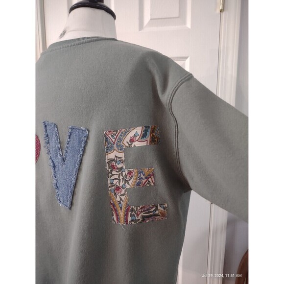 Custom Sweatshirt Upcycled OOAK Patchwork Peace Symbol Boho Cottage Prairie - Picture 8 of 10